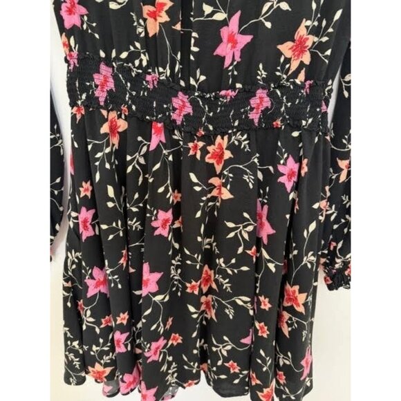 Free People Lighten Up‎ Boho Dress Sz L Black Floral Fairy Flowy Feminine Mini - Picture 10 of 14